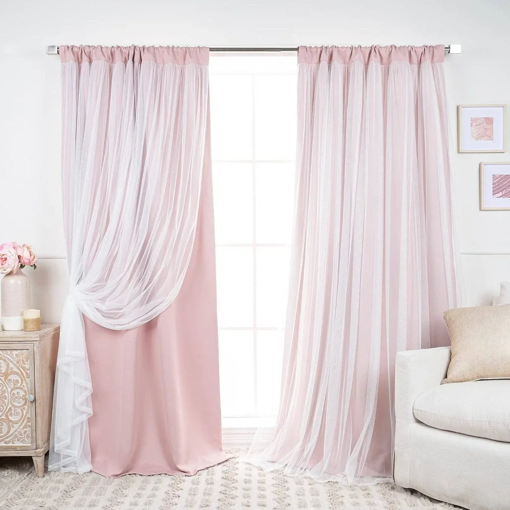 Best Home Fashion Curtain Set 52x96 Dusty Pink Excellent Lace Overlay Rod Pocket